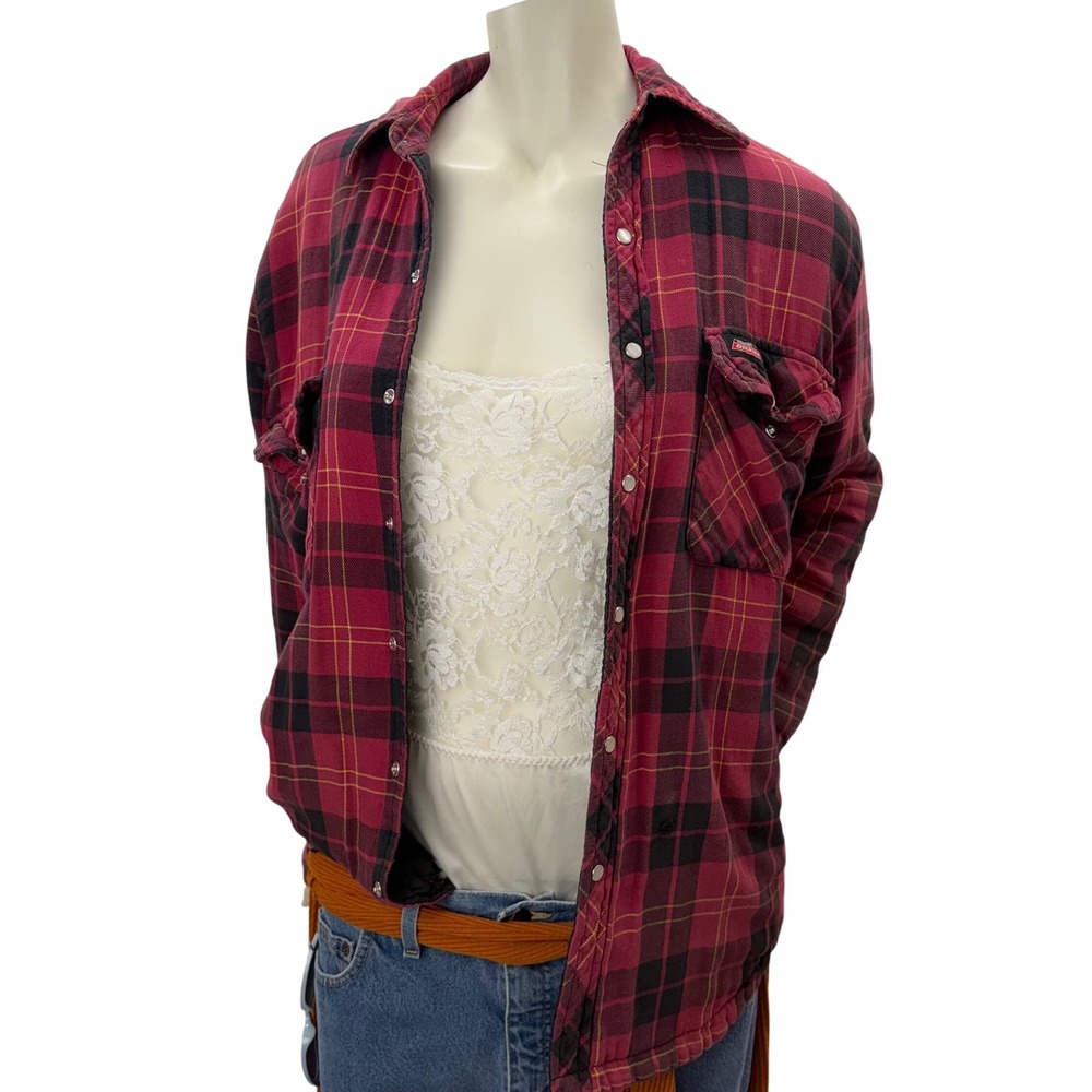 Dickies Mens Red Black Plaid Flannel Shirt Distress workwear Size Small thrashed